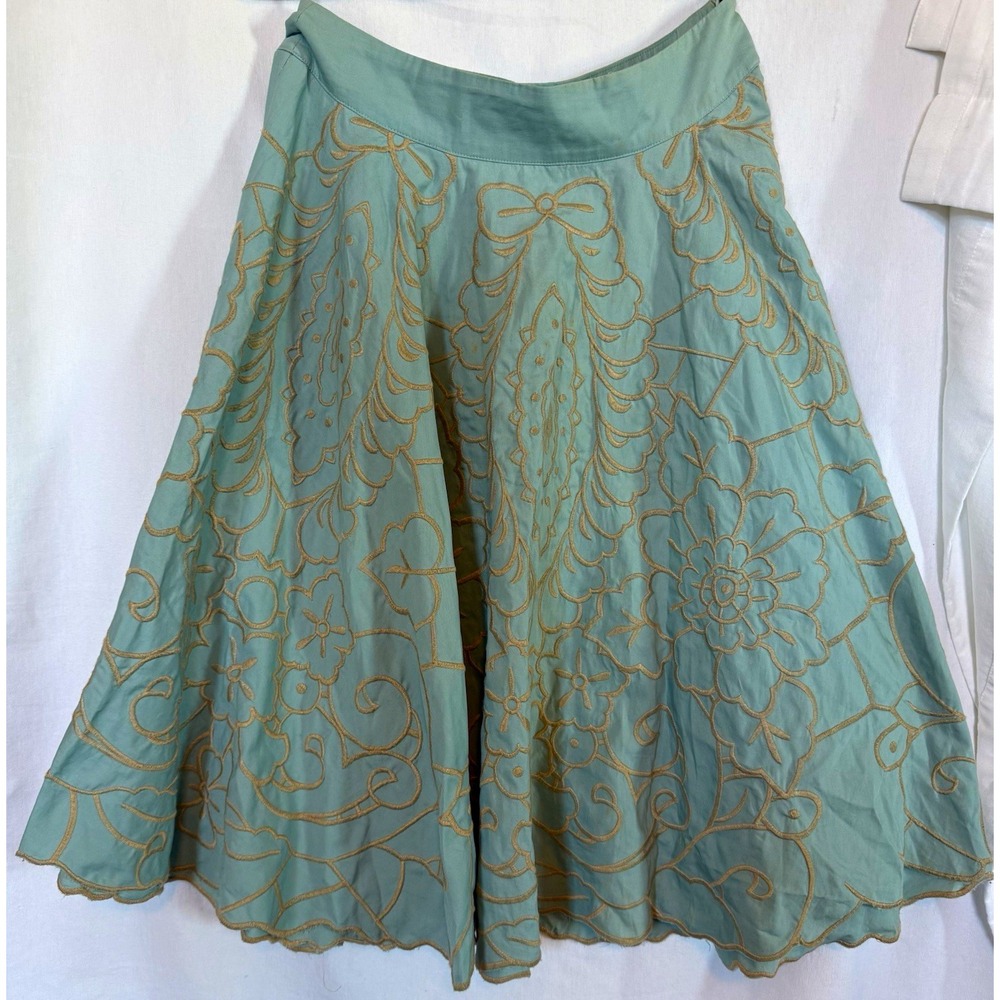 Hazel Women's Embroidered Floral A-Line Knee Length Skirt Woven Cotton M